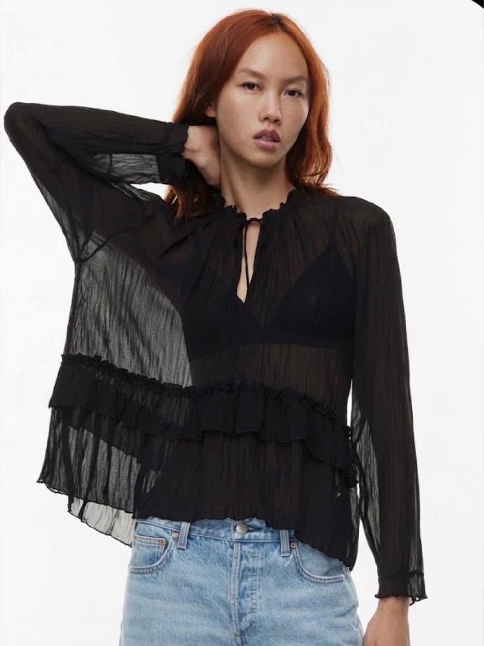 Aritzia Wilfred Decorum Black Sheer Blouse Size Medium NWOT